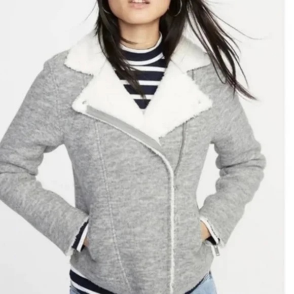 Old Navy Jackets & Blazers - Old Navy Sherpa Lined Moto Heather Grey Coat NWT Size XLP